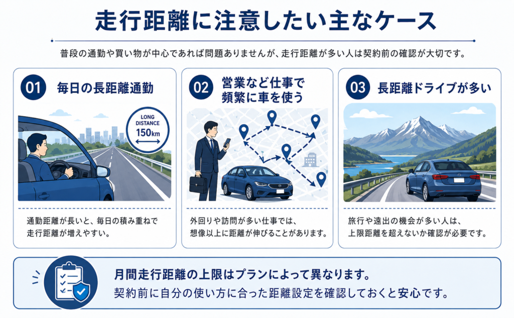 走行距離に注意したい主なケース